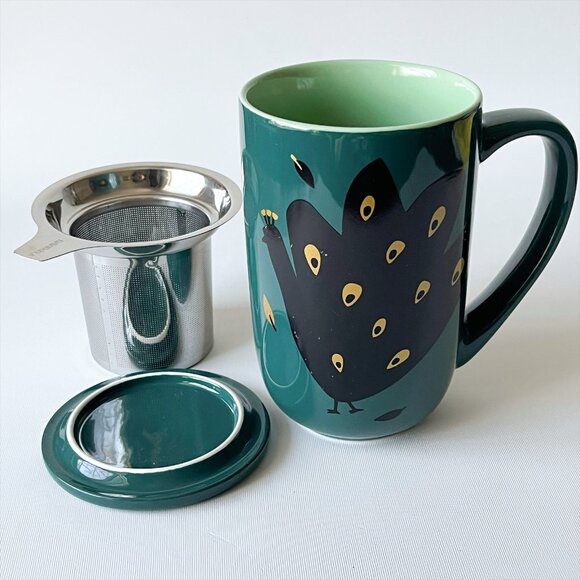 DAVIDs TEA Nordic Peacock Color Changing Mug with Infuser Lid 16oz - Picture 5 of 6